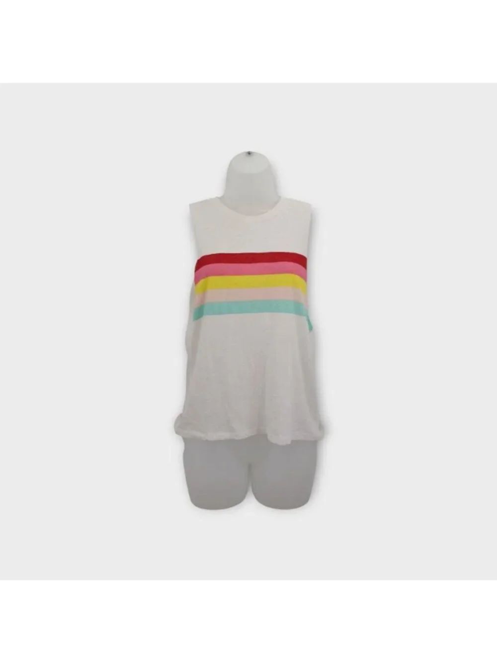 Spiritual Gangster Karissa White Rainbow Stripe Sleeveless Muscle Tank Top Small